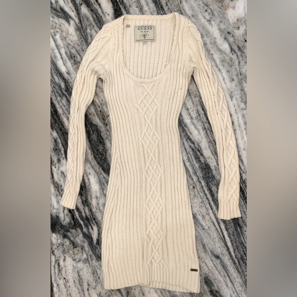 GUESS off white long sleeve sweater dress